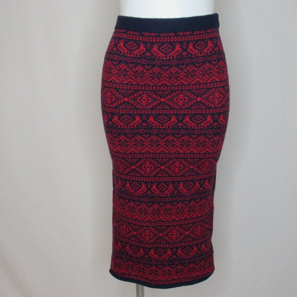J. Crew Red PARTRIDGE Fair Isle Sweater Knit Midi Skirt Women's XXS XXS New NWT - Picture 1 of 9